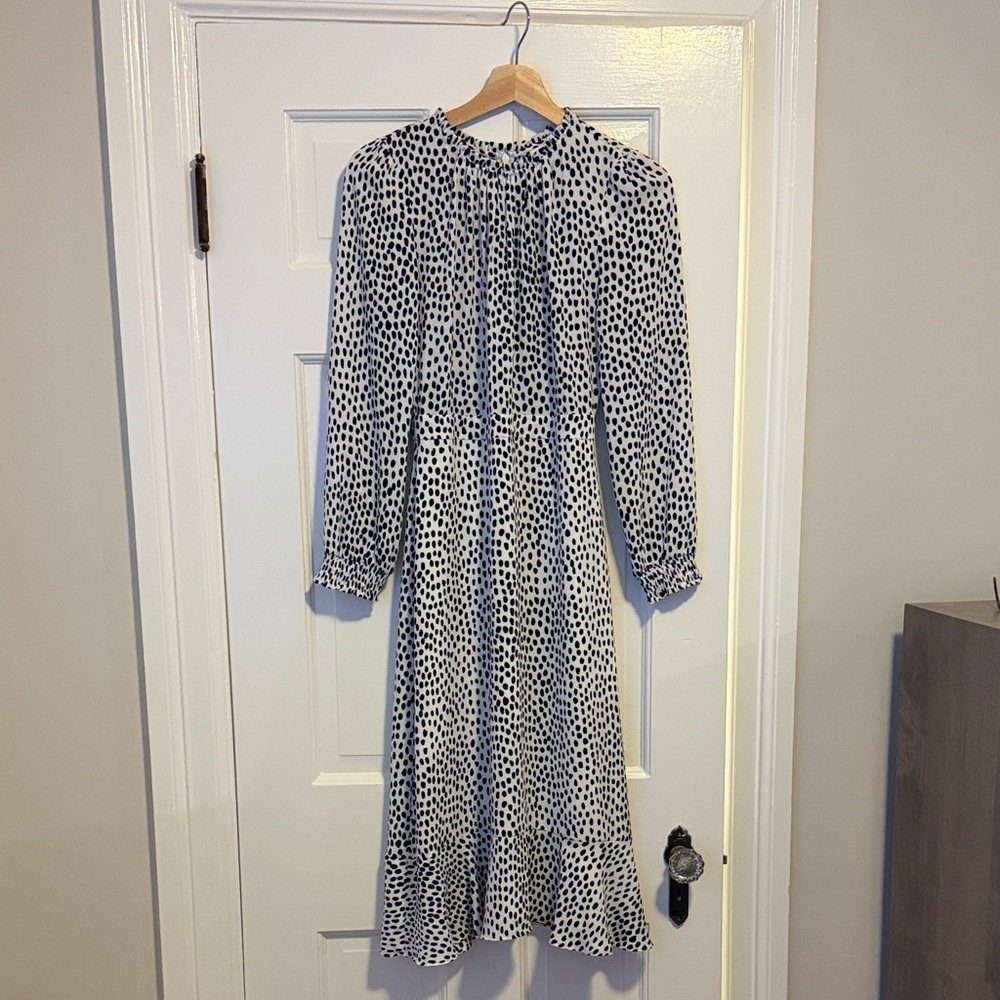 Women’s Black and White Polka Dot Long Sleeve Midi Dress